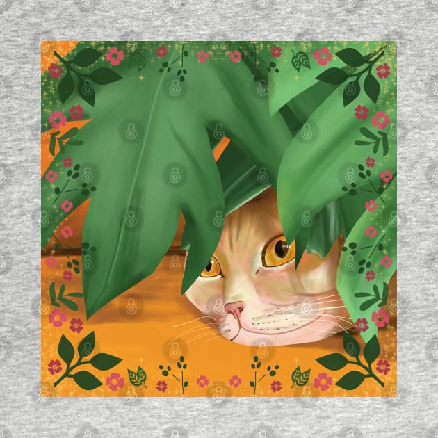 Cat hidden under leaf by Mimie20